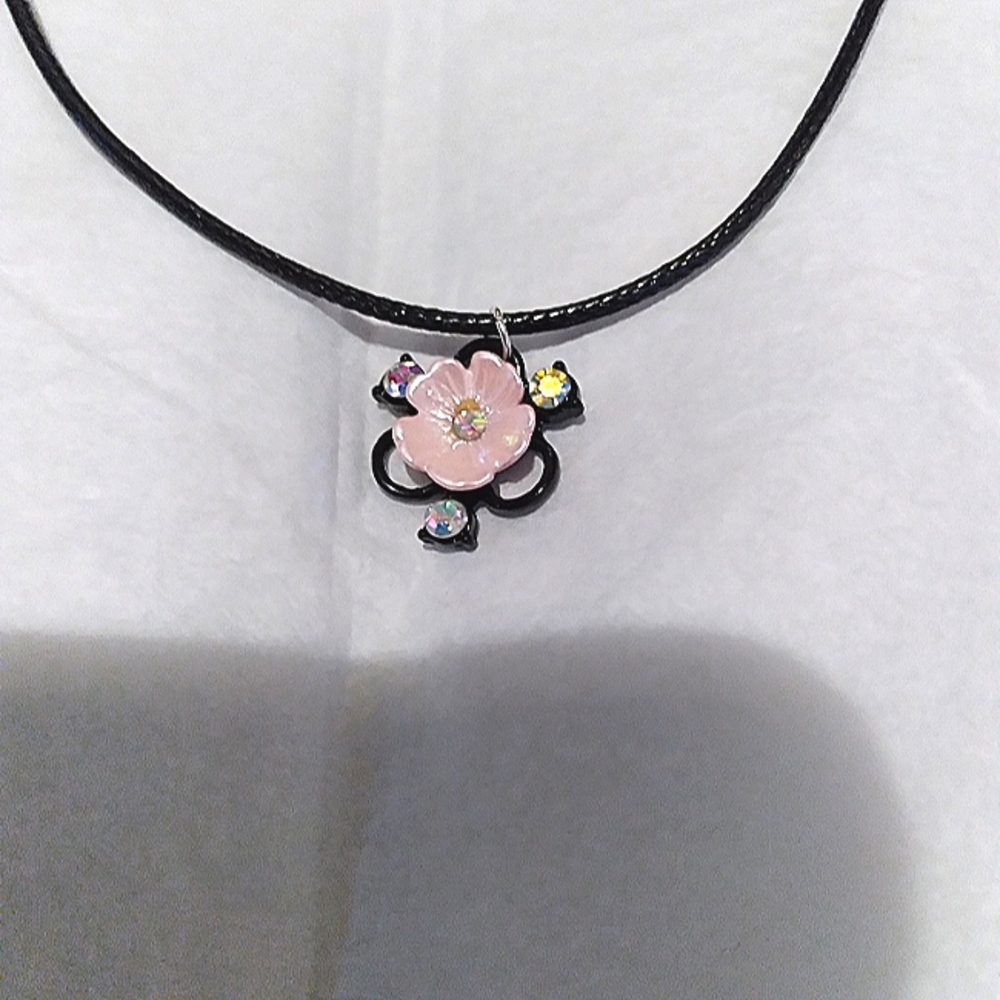 Handmade Pink Ceramic Flower Necklace